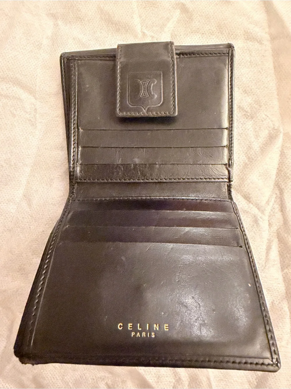 Celine Brown Macadam Canvas Tri-Fold Wallet with Dark Brown Trim